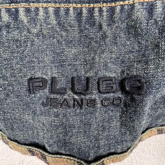 Plugg Vintage Denim Jean Jacket Plaid Lining goth men pockets Made in Russia XL
